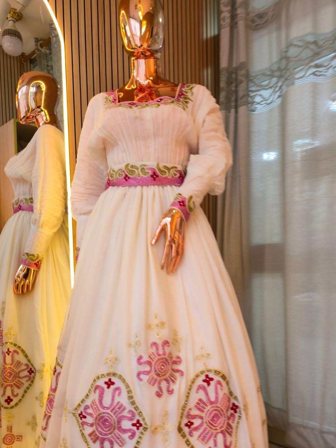 Cultural Habesha Kemis For Women, New pink  Tilet Eritrean & Ethiopian Traditional Dress