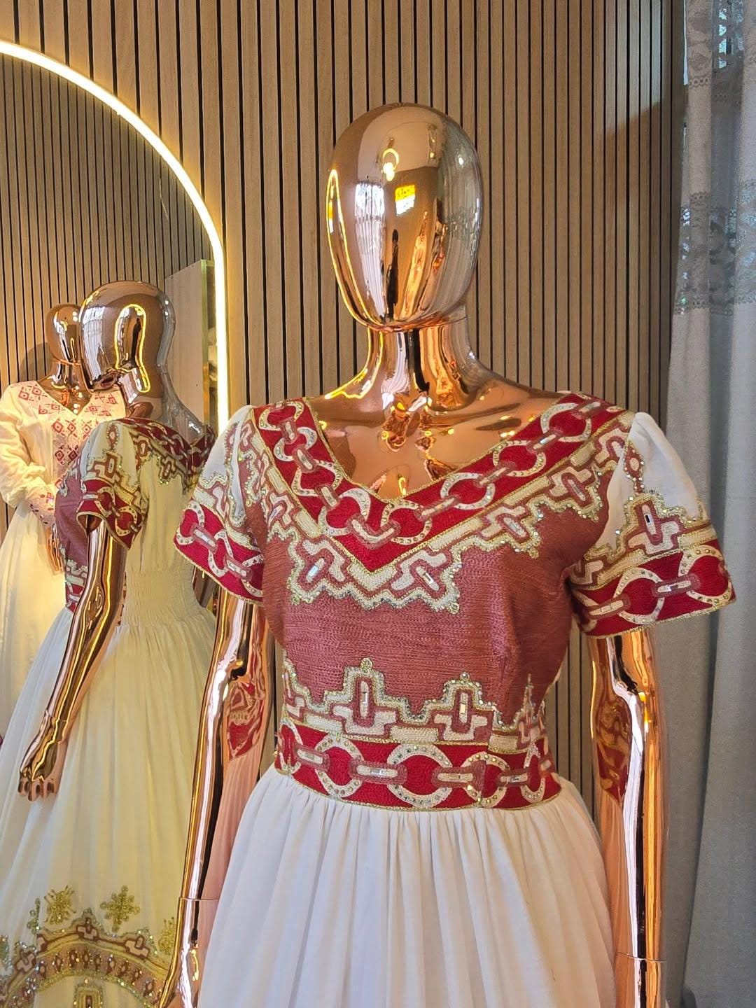 Cultural Habesha  Kemis For Women, New golden and red Tilet Eritrean & Ethiopian Traditional Dress