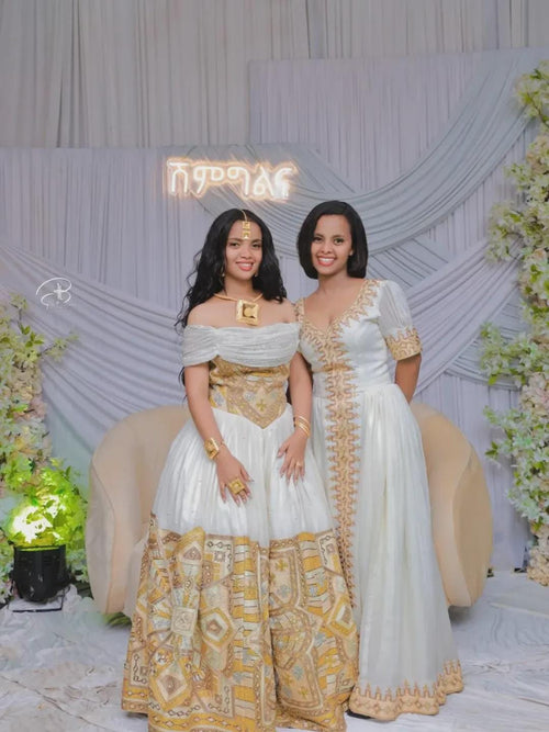 Cultural Habesha  Kemis For Women, New golden Tilet Eritrean & Ethiopian Traditional Habesha dress