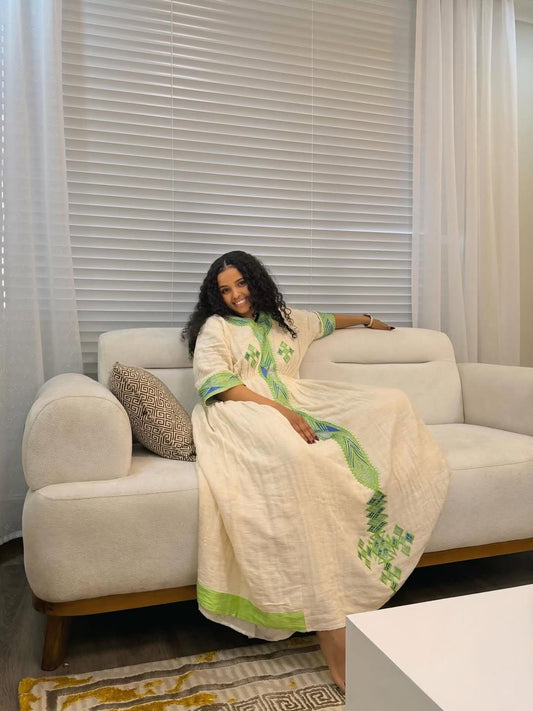 Cultural Habesha fetil Kemis For Women, New lemon  Tilet Eritrean & Ethiopian Traditional Habesha dress
