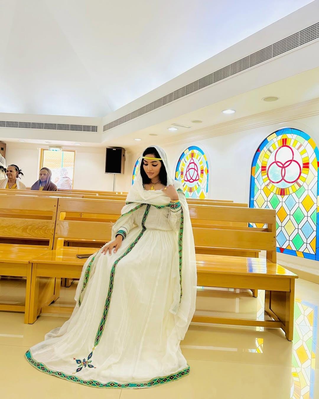 Cultural Habesha Kemis For Women, New light green Tilet Eritrean & Ethiopian Traditional Dress