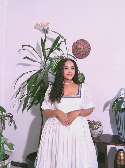 Cultural Habesha Fetil Kemis For Women, New blue  Tilet Eritrean & Ethiopian Traditional Dress