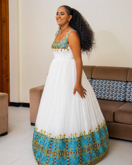 Cultural Habesha Fetil Kemis For Women, New purpel Tilet Eritrean & Ethiopian Traditional Dress