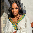 Cultural Habesha zuria Kemis For Women, New green and yellow  Tilet Eritrean & Ethiopian Traditional Dress