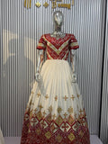 Cultural Habesha zuria  Kemis For Women, New golden and red tilf Tilet Eritrean & Ethiopian Traditional Dress
