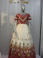 Cultural Habesha zuria  Kemis For Women, New golden and red tilf Tilet Eritrean & Ethiopian Traditional Dress