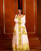 Ethiopian Habesha Kemis, Traditional White & Gold Embroidered Maxi Dress, Eritrean Cultural Wedding Dress, Handmade Gown