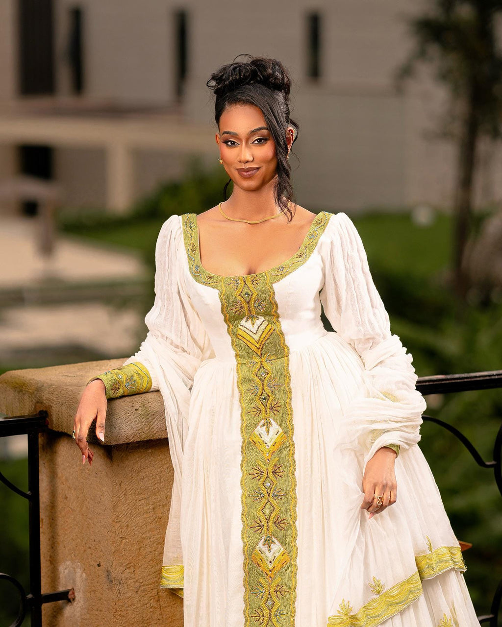 Ethiopian Habesha Kemis, Traditional White & Gold Embroidered Maxi Dress, Eritrean Cultural Wedding Dress, Handmade Gown