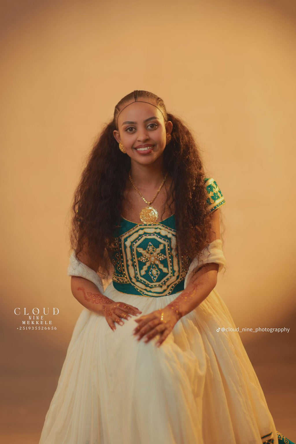 Cultural Habesha Kemis for Women golden and green  Tilet Eritrean & Ethiopian Traditional Dress