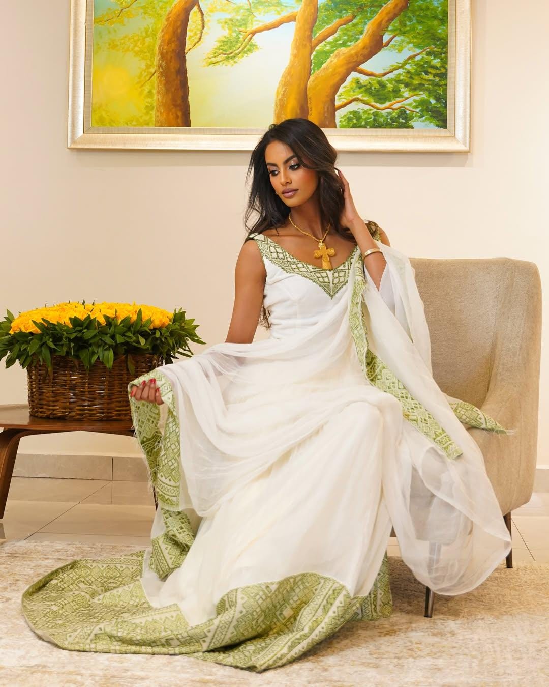 Cultural Habesha Kemis for Women lemon   Tilet Eritrean & Ethiopian Traditional Dress