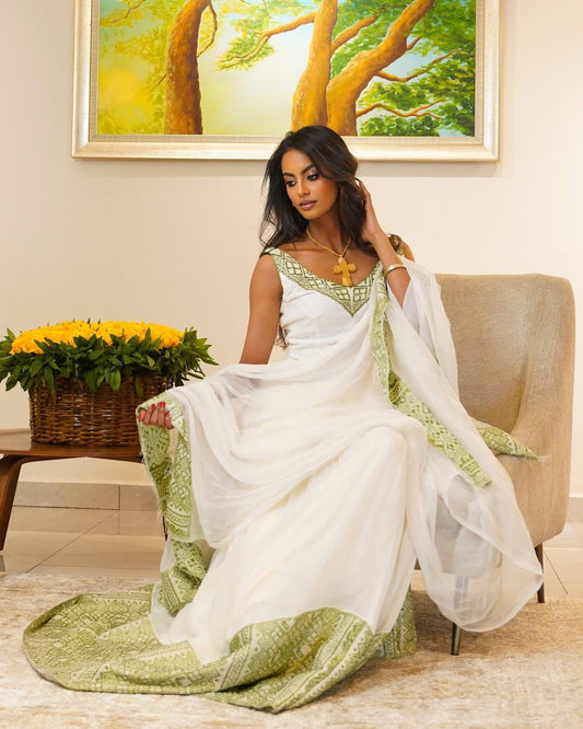 Cultural Habesha Kemis for Women lemon   Tilet Eritrean & Ethiopian Traditional Dress