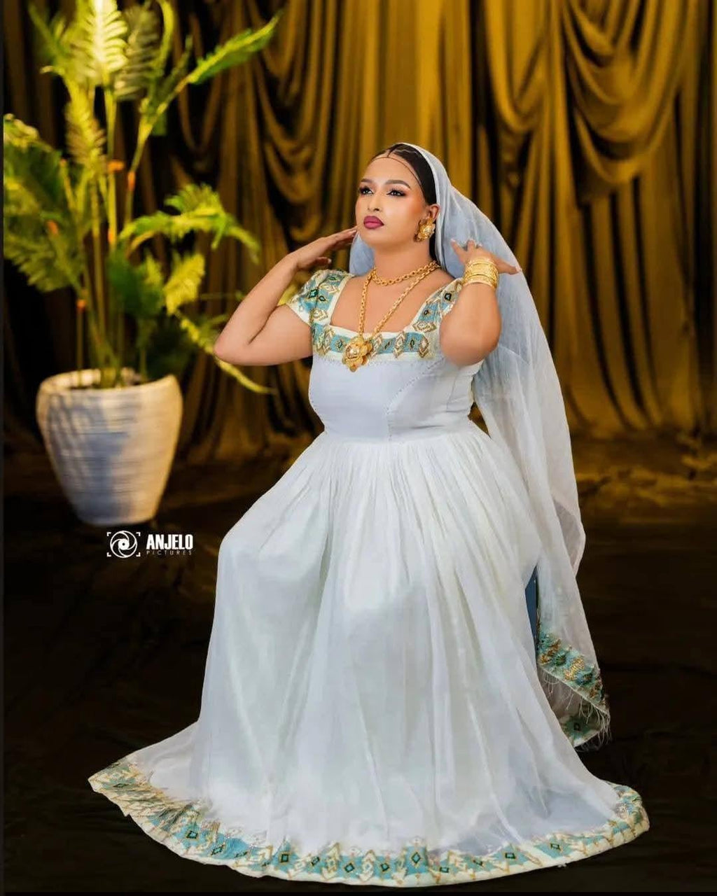 Cultural Habesha  Kemis For Women, New golden Tilet Eritrean & Ethiopian Traditional Dress