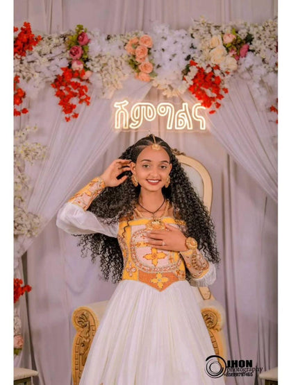 Couple Habesha clothing,New golden   Tilet Eritrean and Ethiopian Traditional Wedding Attire, Custom Made Habesha Fashion