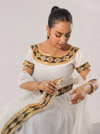Cultural Habesha Kemis For Women, New Gold and Black Tilet Eritrean & Ethiopian Traditional Dress