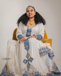Habesha Kemis For Women, New Blue Tilet Eritrean & Ethiopian Traditional Dress, Handmade Cultural Wear