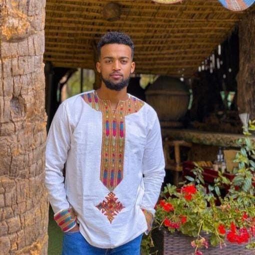 Habesha Men's Shirt, Ethiopian and Eritrean Embroidered Men's Traditional Top, Tilet Design, Handmade Wear