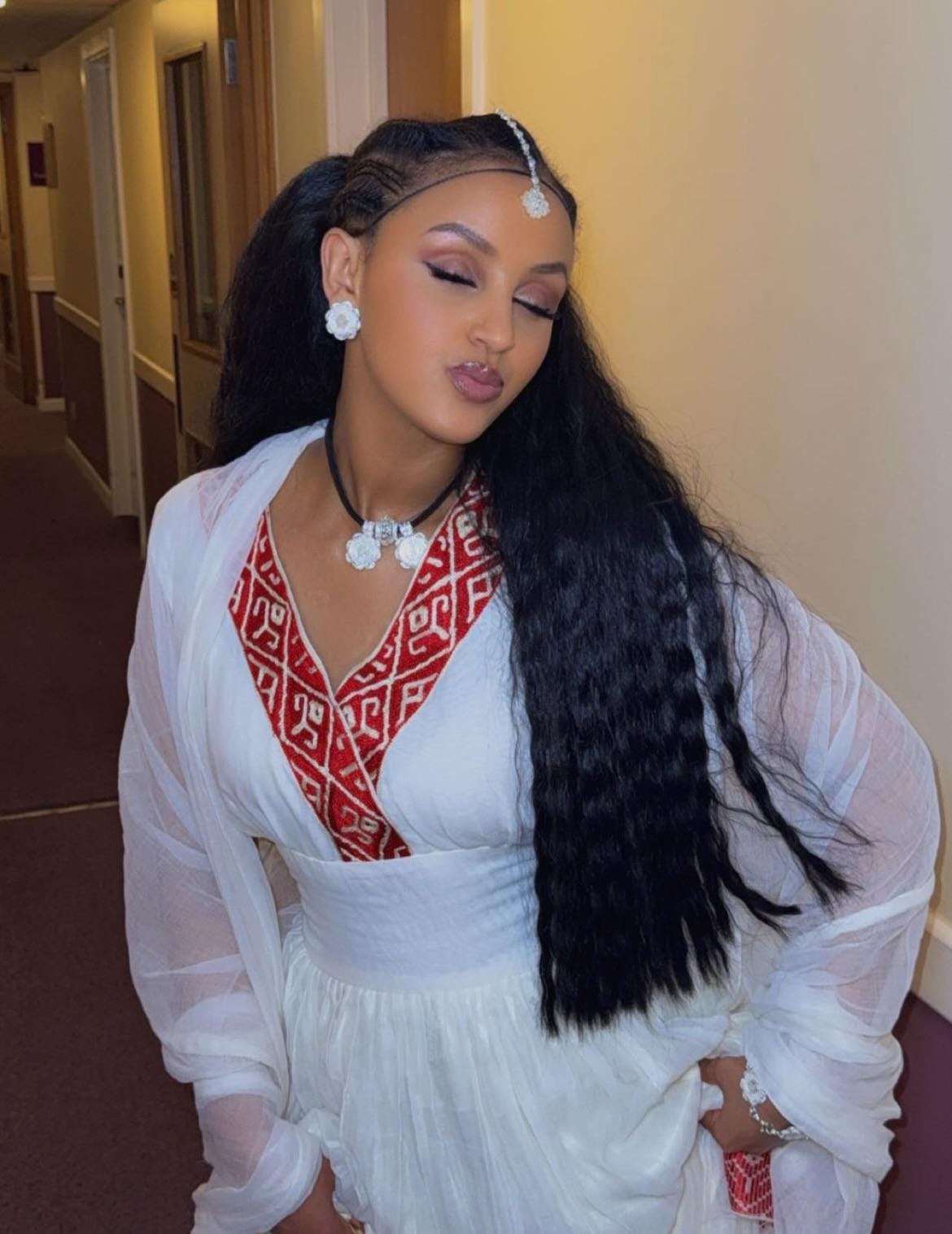 Cultural Habesha Kemis For Women, New red Tilet Eritrean & Ethiopian Traditional Dress
