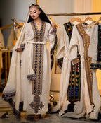 Cultural Habesha Axum fetil  Kemis For Women, New golden Tilet Eritrean & Ethiopian Traditional Dress