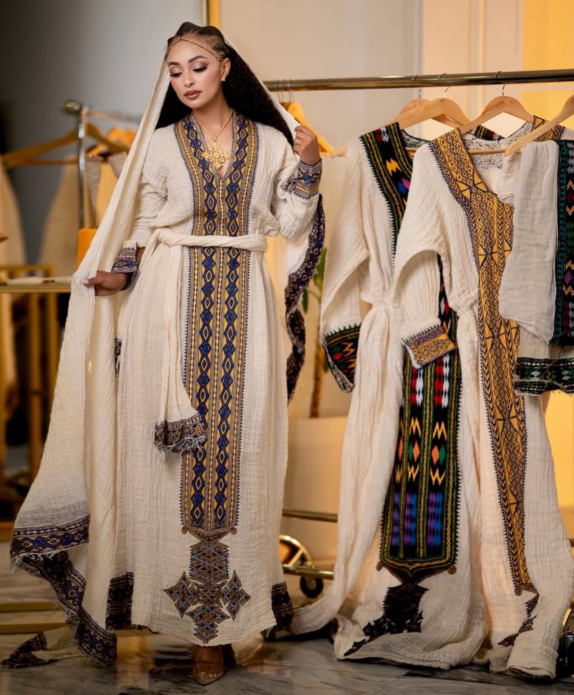 Cultural Habesha Axum fetil  Kemis For Women, New golden Tilet Eritrean & Ethiopian Traditional Dress