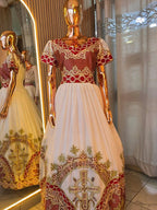 Cultural Habesha  Kemis For Women, New golden and red Tilet Eritrean & Ethiopian Traditional Dress