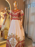 Cultural Habesha  Kemis For Women, New golden and red Tilet Eritrean & Ethiopian Traditional Dress