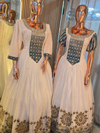 Cultural Habesha Kemis For Women, New blue Tilet Eritrean & Ethiopian Traditional Dress