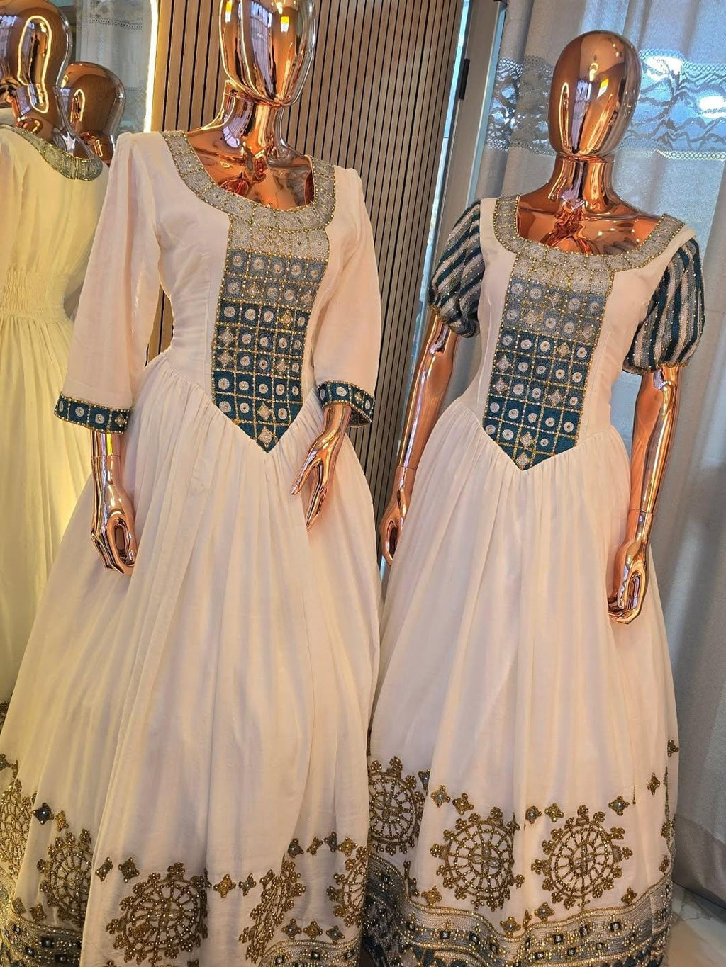 Cultural Habesha Kemis For Women, New blue Tilet Eritrean & Ethiopian Traditional Dress
