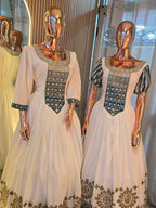 Cultural Habesha Kemis For Women, New blue Tilet Eritrean & Ethiopian Traditional Dress