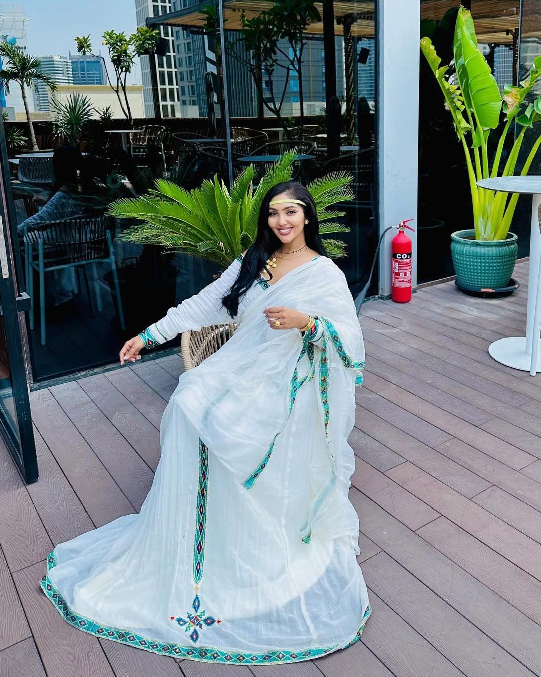 Cultural Habesha Kemis For Women, New light green Tilet Eritrean & Ethiopian Traditional Dress