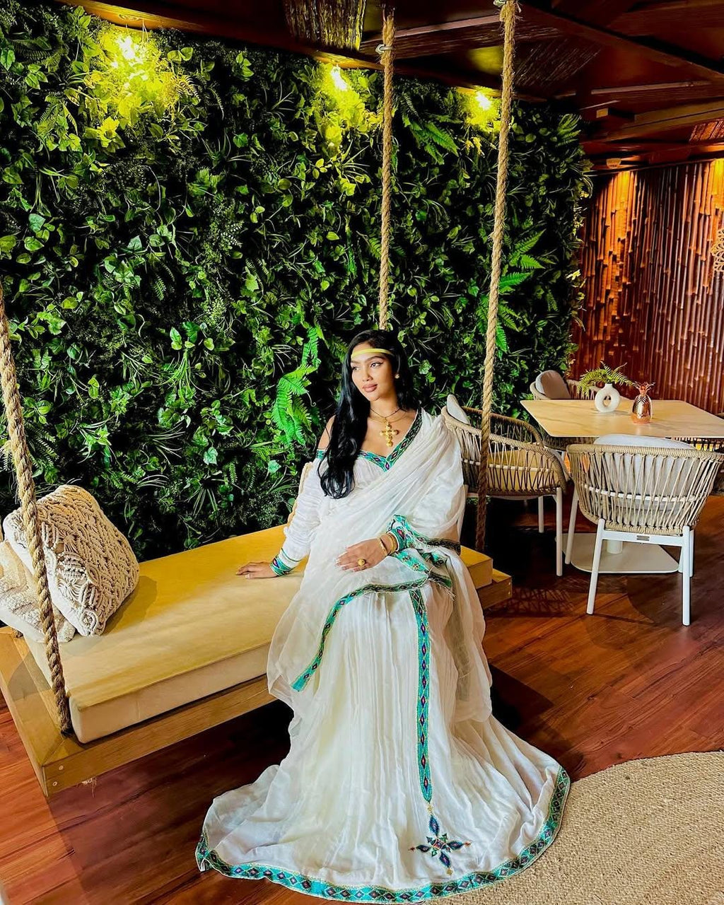 Cultural Habesha Kemis For Women, New light green Tilet Eritrean & Ethiopian Traditional Dress