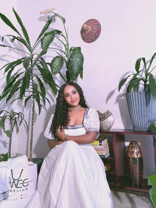 Cultural Habesha Fetil Kemis For Women, New blue  Tilet Eritrean & Ethiopian Traditional Dress