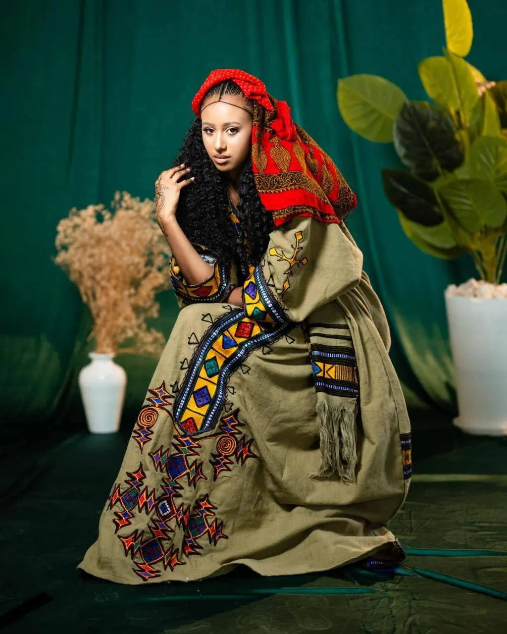 Ethiopian Wollo Raya Traditional Dress, Cultural Habesha Kemis