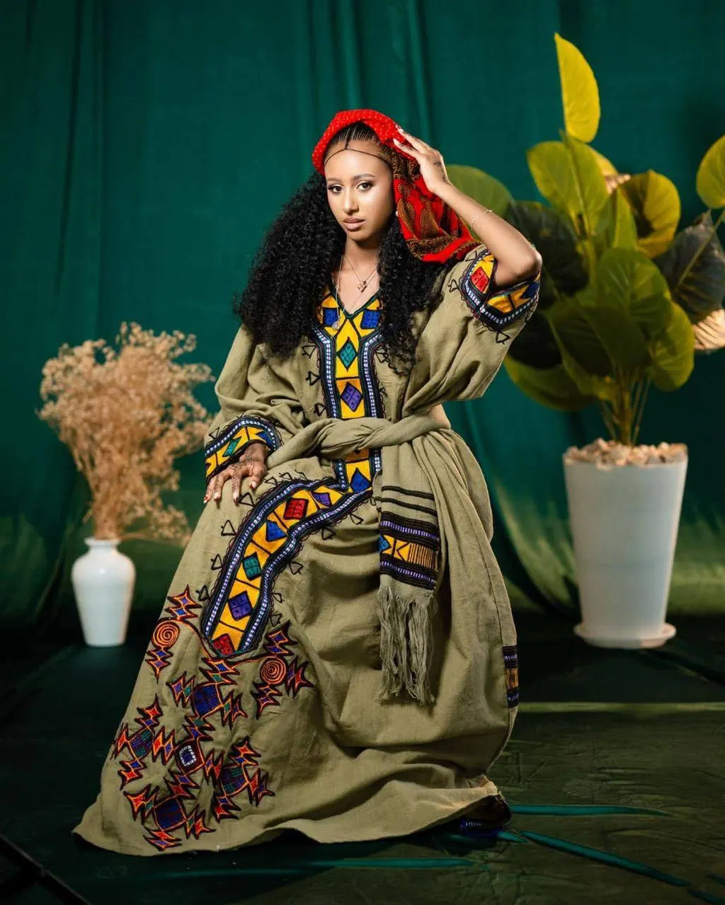 Ethiopian Wollo Raya Traditional Dress, Cultural Habesha Kemis