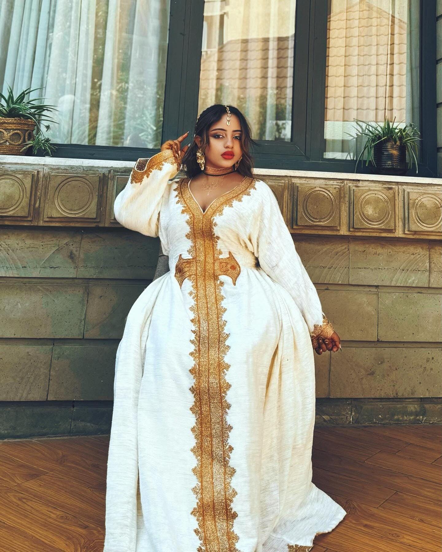 Cultural Habesha Fetil Kemis for Women , Golden Tilet Eritrean & Ethiopian Traditional Dress, Custom Made