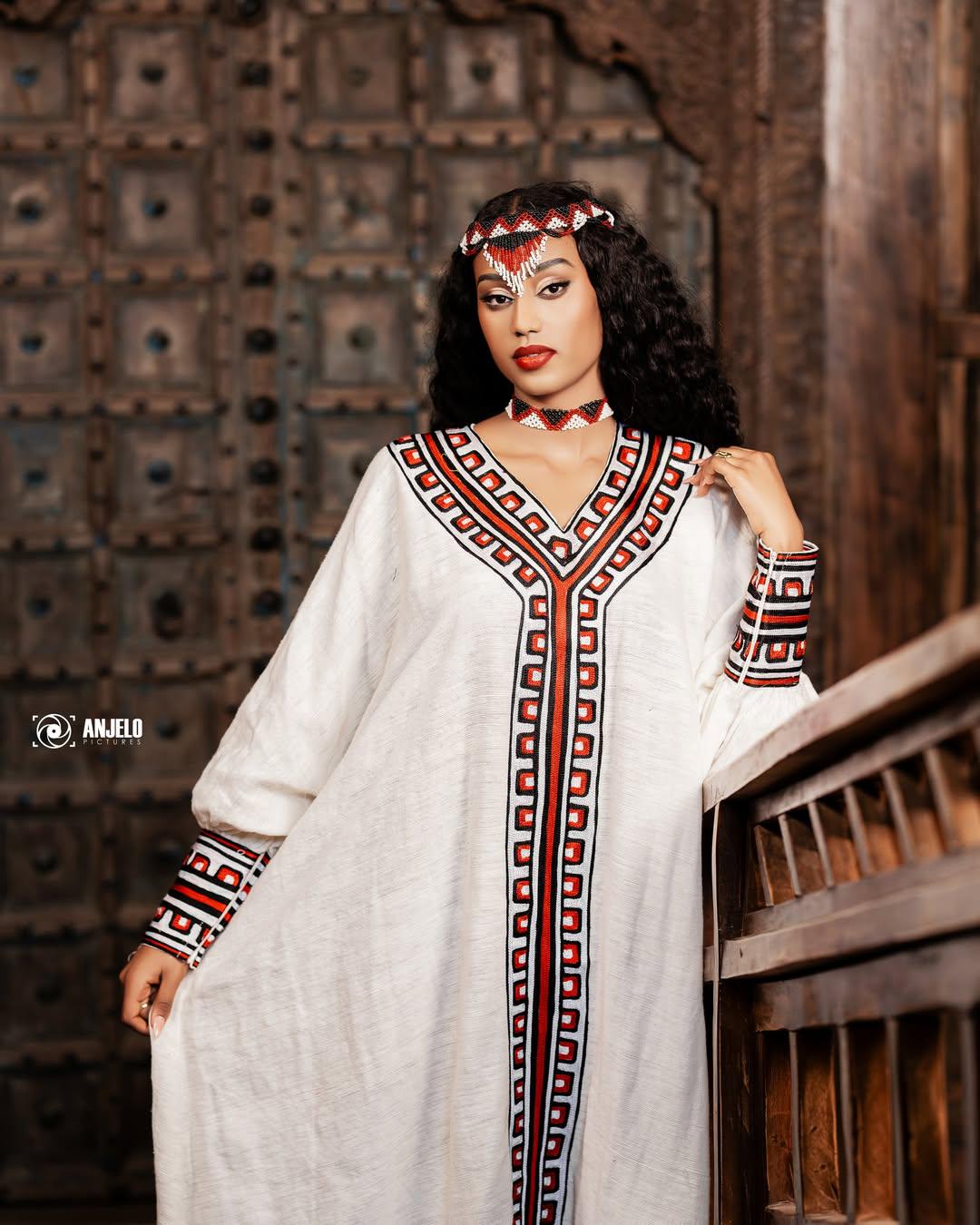 Cultural Habesha  Kemis For Women, New black  and red Tilet Eritrean & Ethiopian Traditional Dress