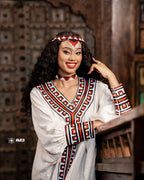 Cultural Habesha  Kemis For Women, New black  and red Tilet Eritrean & Ethiopian Traditional Dress