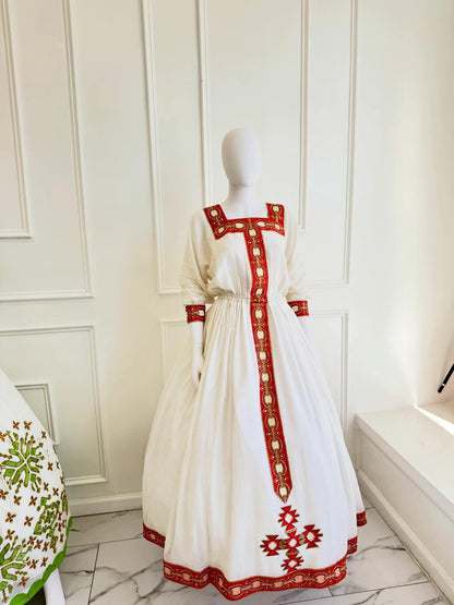 Couple Habesha clothing,New red Tilet Eritrean and Ethiopian Traditional Wedding Attire, Custom Made Habesha Fashion