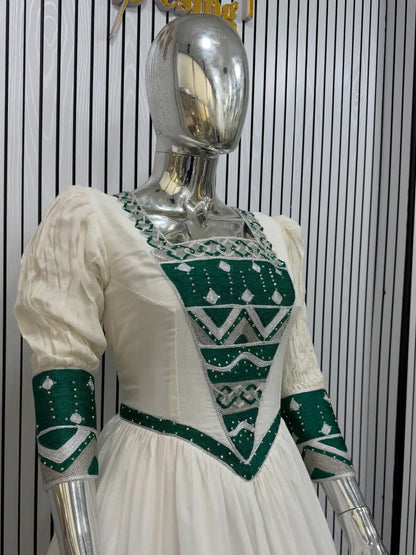 Couple Habesha clothing,New green   Tilet Eritrean and Ethiopian Traditional Wedding Attire, Custom Made Habesha Fashion