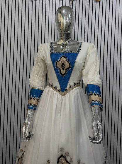 Couple Habesha clothing,New blue   Tilet Eritrean and Ethiopian Traditional Wedding Attire, Custom Made Habesha Fashion