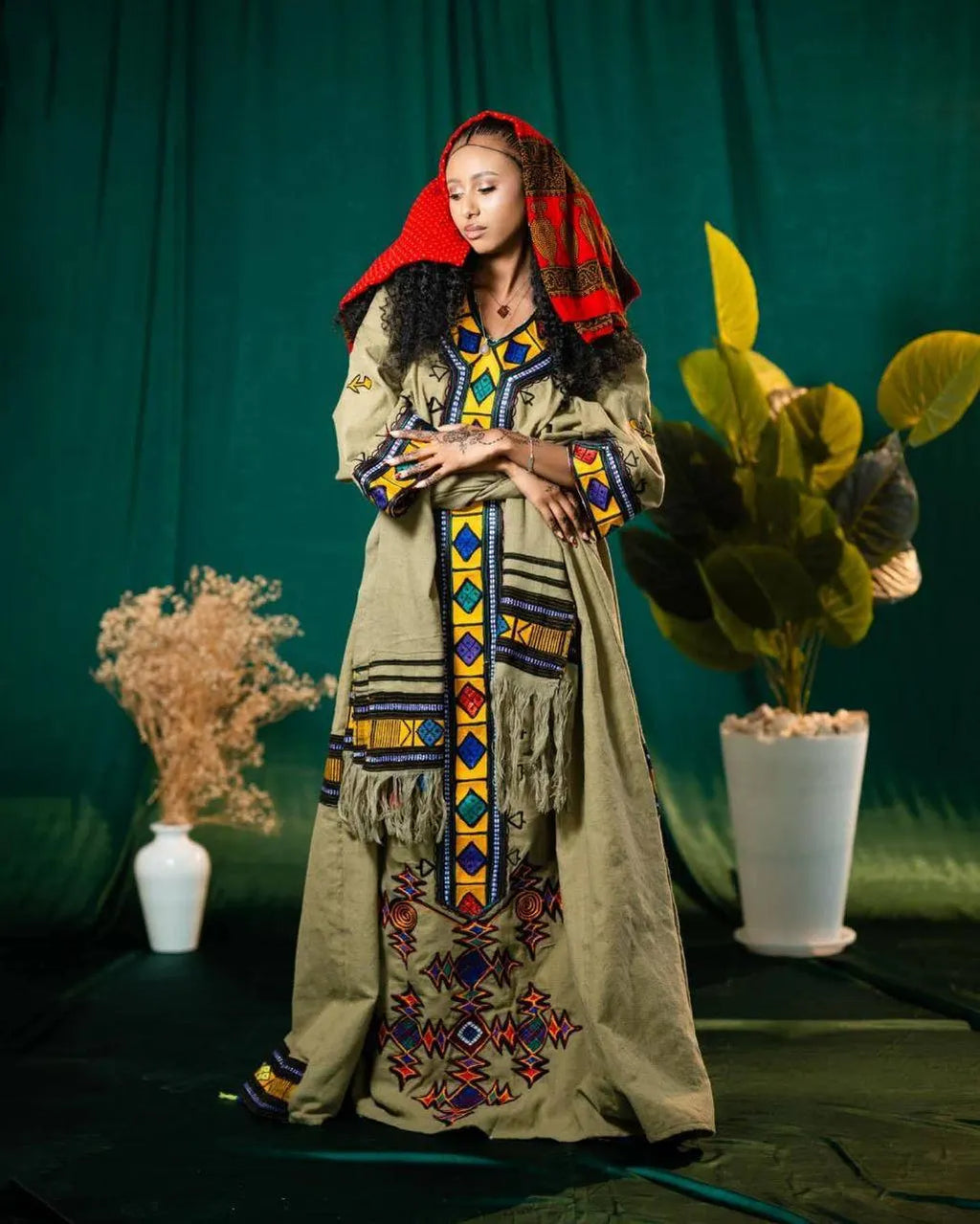 Ethiopian Wollo Raya Traditional Dress, Cultural Habesha Kemis