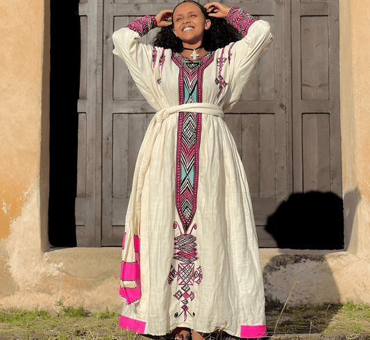Lavender Tilf unique Gondar Habesha Kemis - Fetil Ethiopian dress - EthGebya