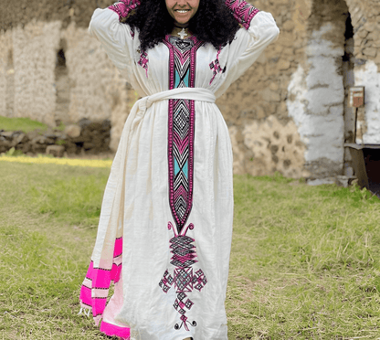 Lavender Tilf unique Gondar Habesha Kemis - Fetil Ethiopian dress - EthGebya