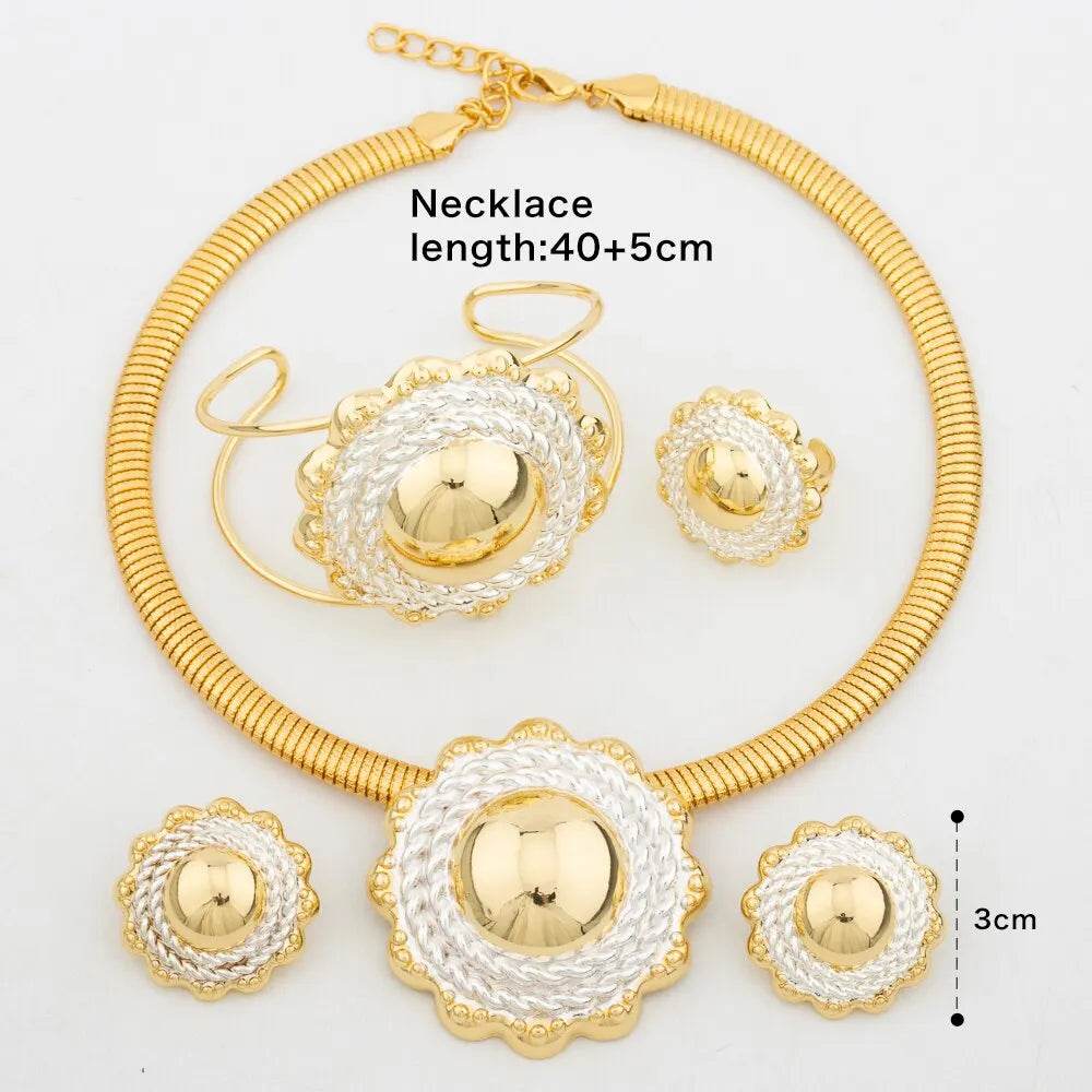 Luxury 18k Gold Plated Jewelry Sets For Women Ethiopian Fashion Necklace Earrings Bracelet Ring Jewellery Set Wedding Party Gifs - EthGebya