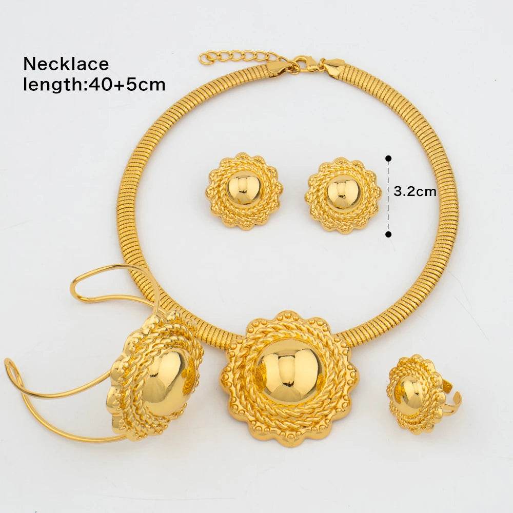 Luxury 18k Gold Plated Jewelry Sets For Women Ethiopian Fashion Necklace Earrings Bracelet Ring Jewellery Set Wedding Party Gifs - EthGebya