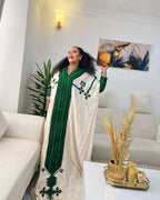 Modern Green Ethiopian & Eritrean Axum Habesha Dress Handwoven Kemis Ethgebya