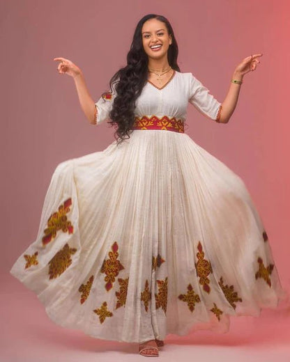 Modern Habesha Kemis | Ethiopian Zuria Handwoven Traditional Dress - EthGebya