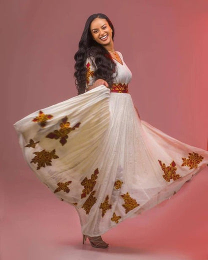 Modern Habesha Kemis | Ethiopian Zuria Handwoven Traditional Dress - EthGebya