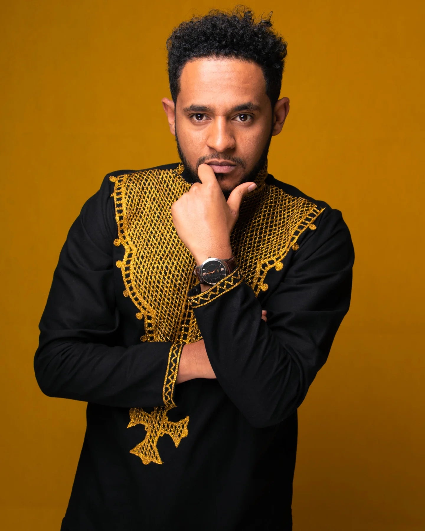 Modern Habesha Long Sleeves Shirt for Men | Black Ethiopian Men Habesha Libs - EthGebya