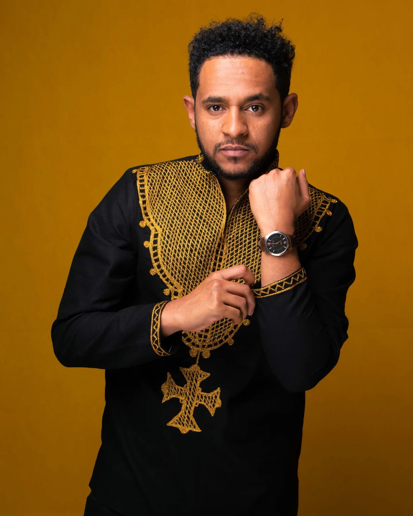 Modern Habesha Long Sleeves Shirt for Men | Black Ethiopian Men Habesha Libs - EthGebya