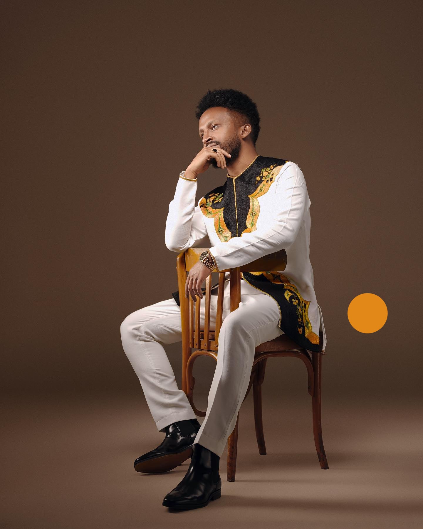 Modern Habesha Men’s Shirt | Black & Gold Ethiopian Embroidery - EthGebya